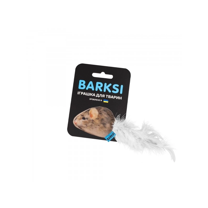 Barksi Мишка іграшка для котів 4х6 см - з дзвіночком та пір'ям (2007033059775) 