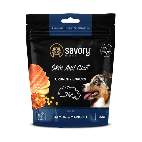 Savory Crunchy Snacks Salmon & Marigold ЛАСОЩІ Холістік собаки (для здоров'я шкіри та шерсті) 200 г