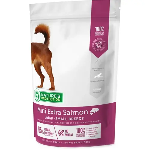 Natures Protection MINI EXTRA SALMON ADULT SMALL BREEDS СУХИЙ КОРМ Premium собаки дрібних порід (з лососем) 500 г