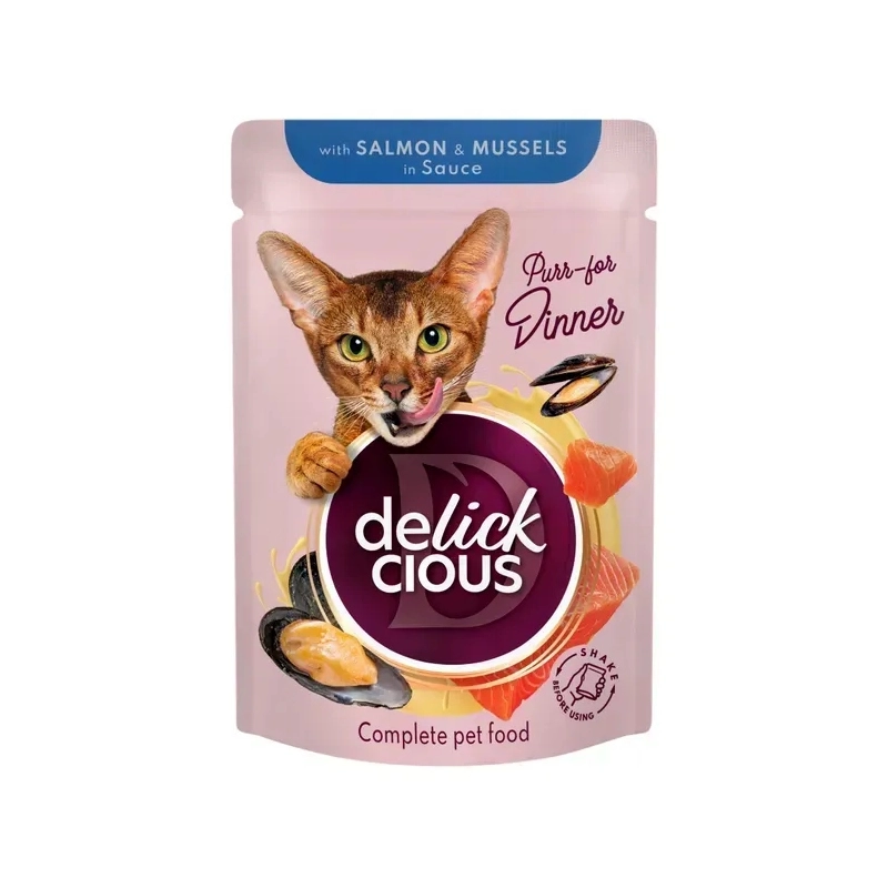 Delickcious Dinner ВОЛОГИЙ КОРМ Premium коти (суп з лососем та мідіею) 85 г 