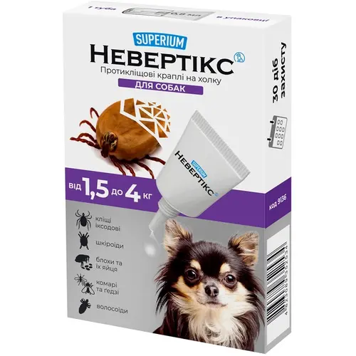 SUPERIUM Невертікс краплі для собак 1 таблетка - від бліх та кліщів, 1.5-4 кг (4820082496043)