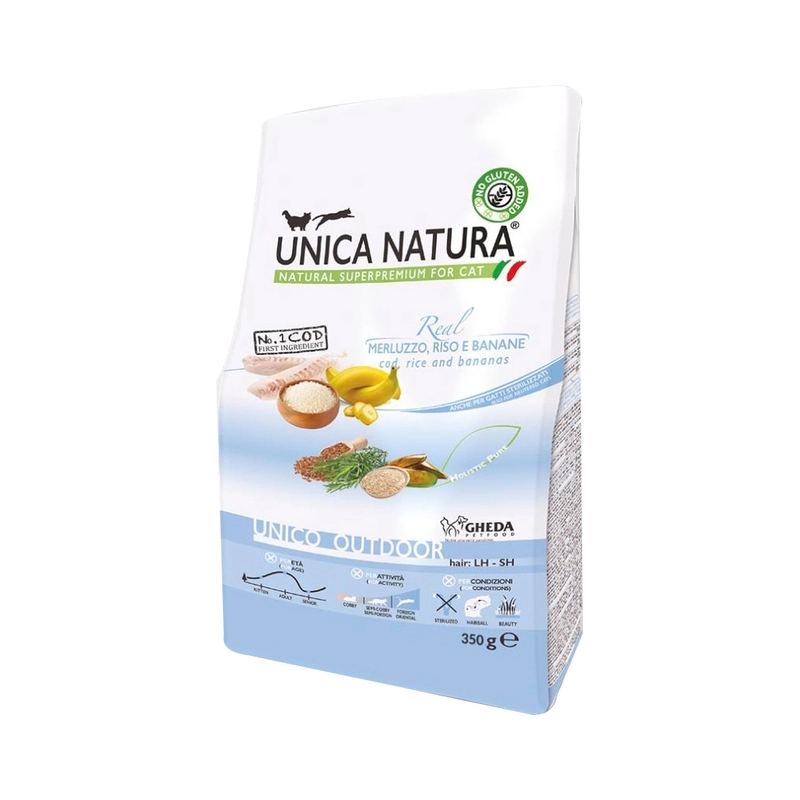 Unica Natura Outdoor сухий корм для котів 350 г - тріска, рис, банан (8001541005174) 