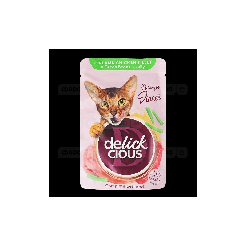 Delickcious Dessert ВОЛОГИЙ КОРМ Premium коти (з ягням, куркою та квасолею) 85 г 
