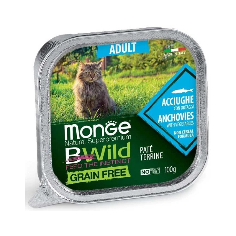 Monge Bwild GF Adult ВОЛОГИЙ КОРМ Супер-преміум коти (з анчоусами та овочами) 100 г 
