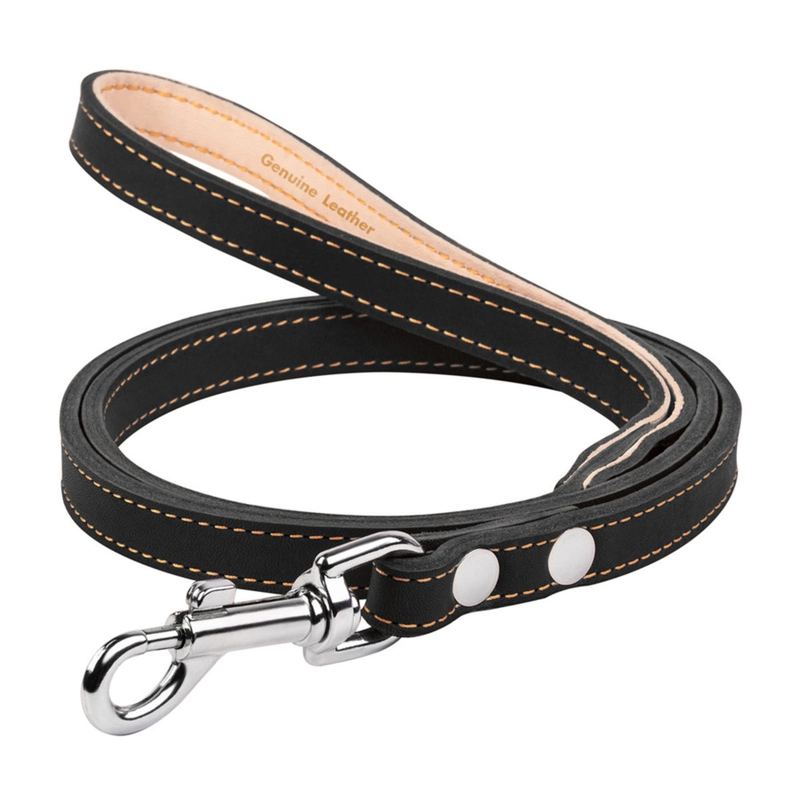 CoLLaR повідець для собак S - подвійний з прошивкою, шкіряний, чорний (4820082492281) 