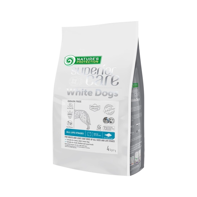 Nature's Protection Superior Care White Dogs Grain Free White Fish сухий корм для собак з білим забарвленням шерсті 4 кг - з лососем (4771317475923) 