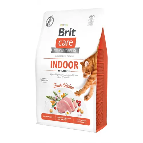 Brit Care GF Indoor Anti Stress сухий корм для котів які живуть у приміщенні 2 кг - з куркою (8595602540853)