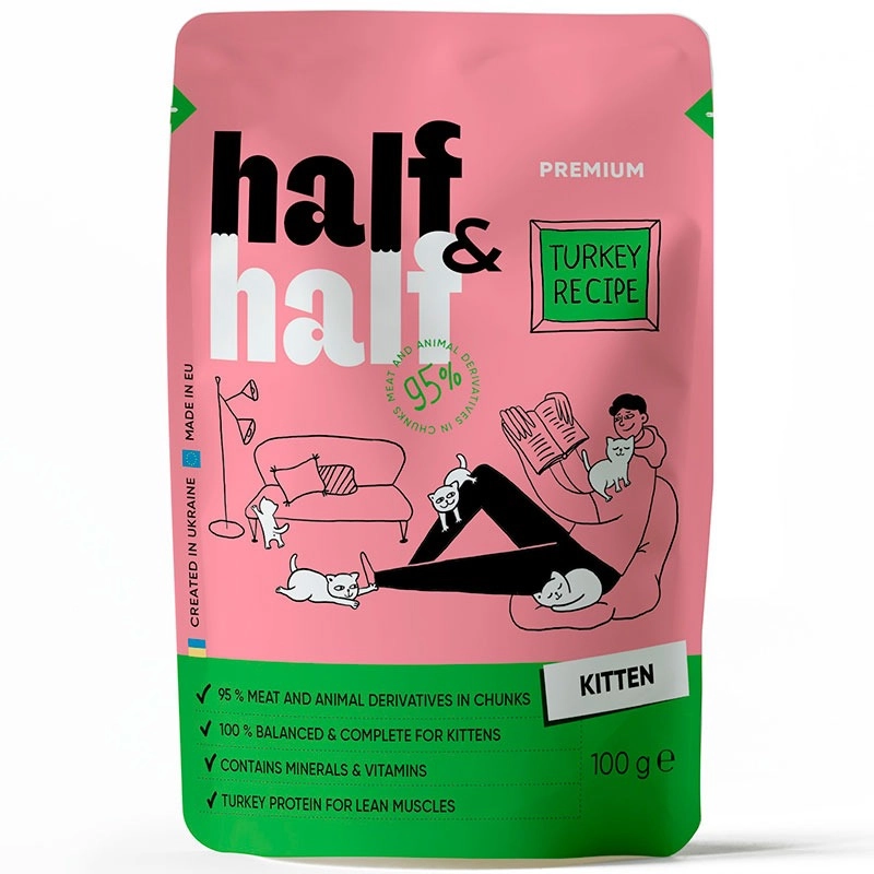 Half&Half Turkey Recipe Kitten ВОЛОГИЙ КОРМ Premium кошенята (з індичкою в желе) 100 г 