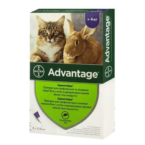 Bayer Advantage 80 краплі для котів 1 шт - від бліх і кліщів, більше 4 кг (4007221046394)