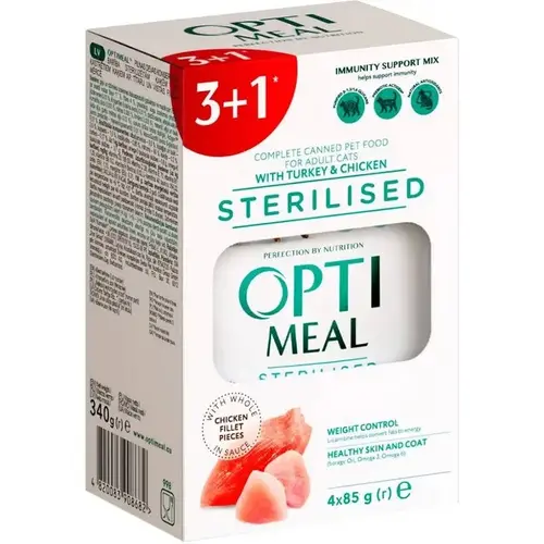 Optimeal 3+1 Sterilised ВОЛОГИЙ КОРМ Супер-преміум коти (з індичкою та куркою) 340 г