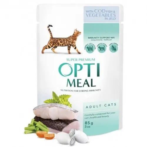 Optimeal 3+1 Adult ВОЛОГИЙ КОРМ Супер-преміум коти (з тріскою та овочами) 340 г