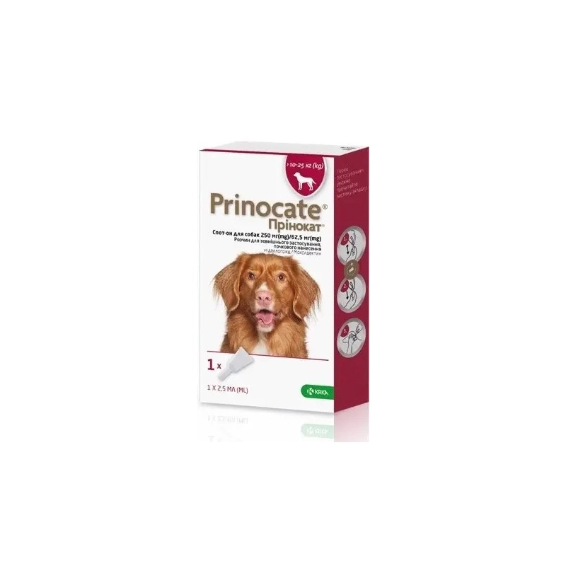 Prinocate краплі для собак 2.5 мл/1 піпетка - від бліх і кліщів, 10-25 кг (3838989720711) 