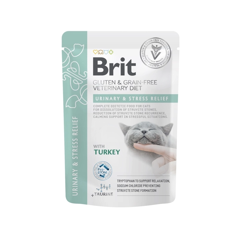 Brit VetDiet Gluten GF Urinary&Stress Relief ВОЛОГИЙ КОРМ Холістік коти (з індичкою) 85 г 