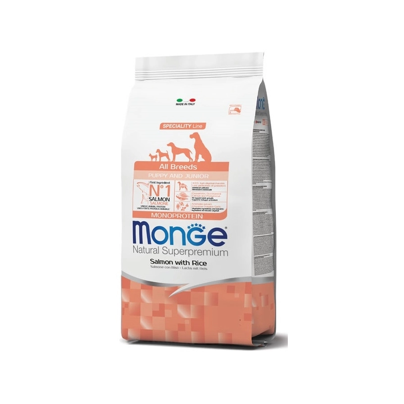 Monge ALL BREED Puppy Salmon and Rice сухий корм для цуценят усіх порід 800 г - з лососем та рисом(8009470011266) 