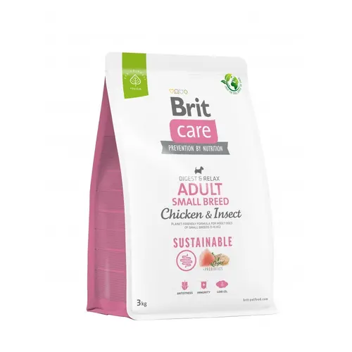 Brit Care Sustainable ADULT Small Breed Digest & Relax Chiken & Insect сухий корм для собак малих порід 3 кг - курка та комахи (8595602558667)