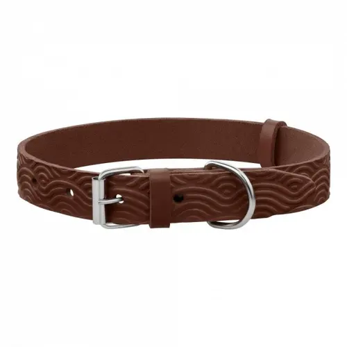 BronzeDog Classic нашийник для собак M - з тисненням Хвиля, шкіряний, коричневий (2007033047406)