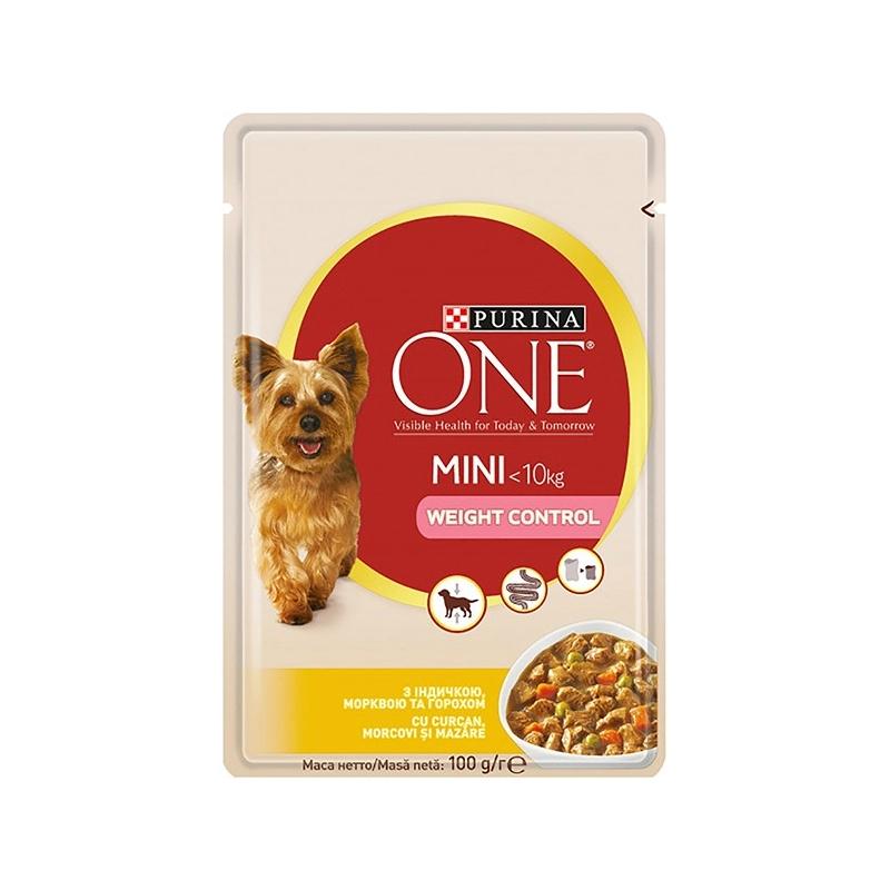 Purina One MINI WC T, C & P ВОЛ. КОРМ Пр. собаки (для контр. ваги з інд., морк. та гор.) 100 г 