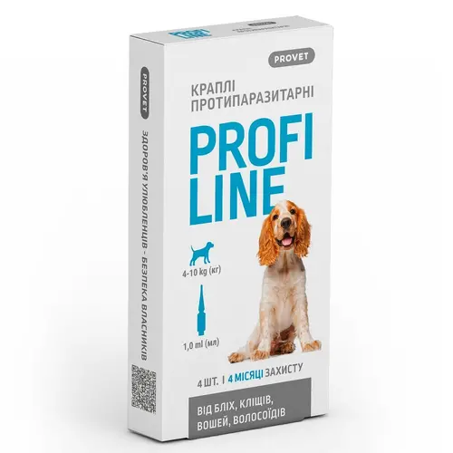 PROVET Profiline краплі для собак 1 мл/1 піпетка - від бліх і кліщів, 4-10 кг (4823082431045)