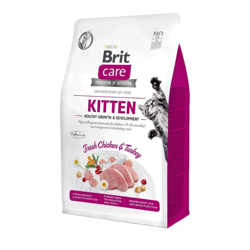 Brit Care GF Kitten HGrowth&Developmen сухий корм для кошенят для здорового росту та розвитку 400 г - з куркою та індичкою (8595602540686) 