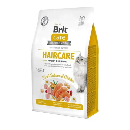 Brit Care GF Haircare Healthy&Shiny Coat сухой корм для кошек по уходу за кожей и шерстью 400 г - с лососем и курицей (8595602540891)