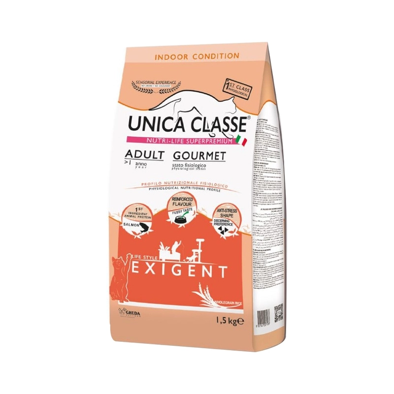 Gheda Unica Classe Adult Gourmet Exigent Dry сухий корм для котів 1.5 кг - з лососем (8001541007178) 