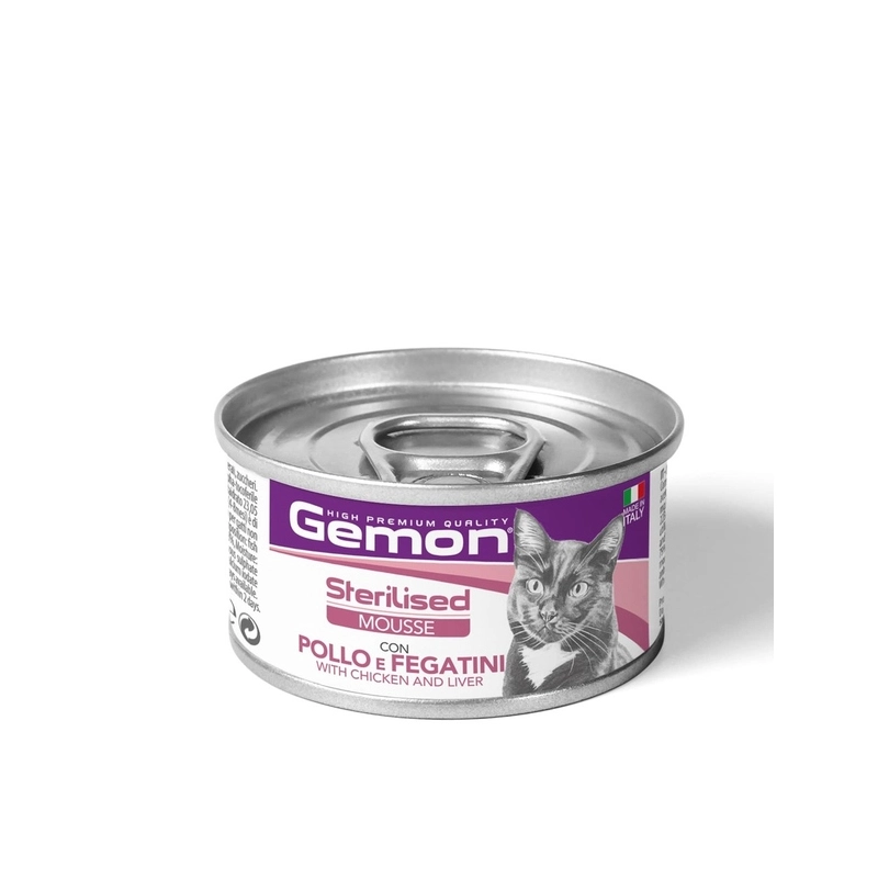 GEMON Mousse влажный корм для кошек 85 г - с курицей и печенью (8009470301039) 