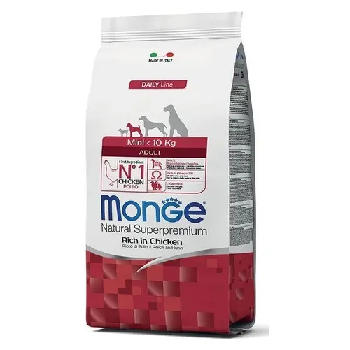Monge MINI < 10 kg ADULT Rich in Chiken сухий корм для собак дрібних порід 800 г - з куркою та рисом (8009470004091)