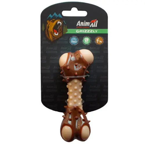 AnimAll GrizZzly Кістка іграшка для собак 11.7 см - з ароматом м'яса, коричнева (6914068019833)