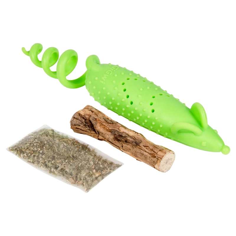 GiGwi Refillable Catnip Мишка іграшка для котів 16.5 см - з котячою м'ятою, гумова, зелена (4823089353050)  - фото 2