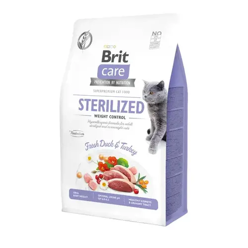 Brit Care GF Sterilized Weight Control сухий корм для стерилізованих котів з надмірною вагою 2 кг -з качкою та індичкою (8595602540792)