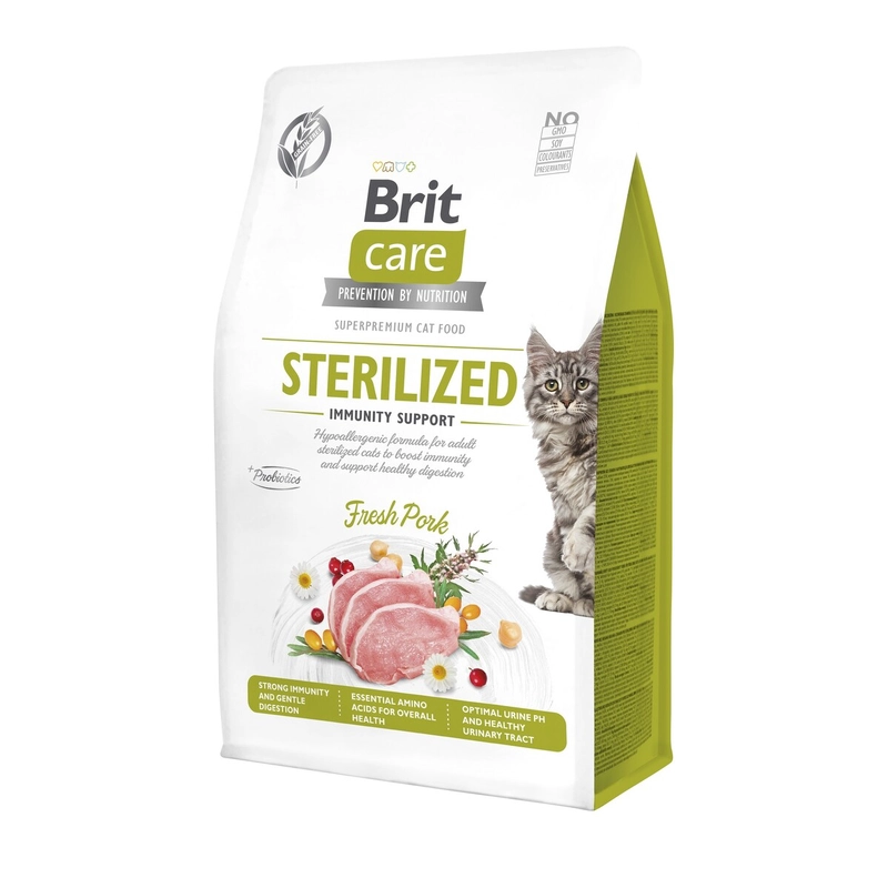 Brit Care GF Nutrition Sterilized Immunity Support СУХИЙ КОРМ Супер-преміум коти (зі свининою) 7 кг 