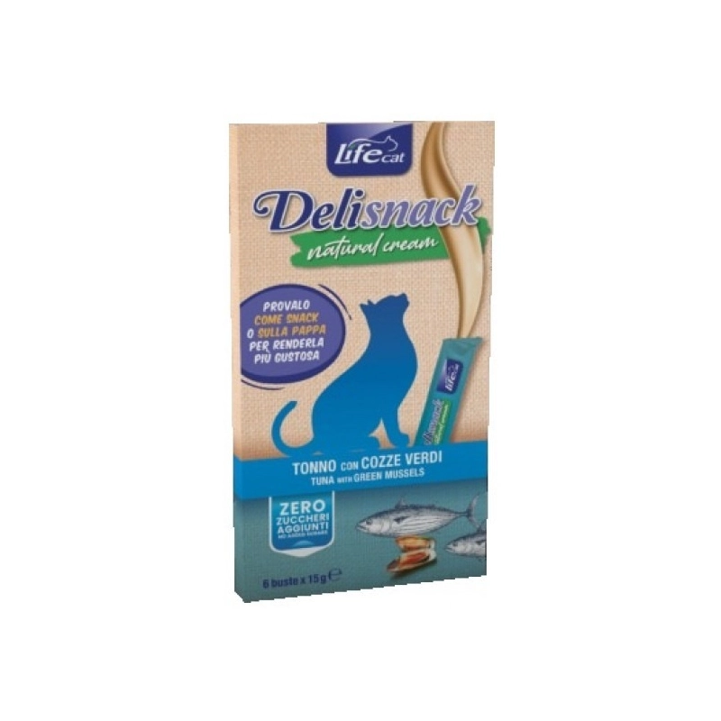 Lifecat Delisnack Natural Cream ЛАСОЩІ Супер-преміум коти (з тунцем та мідіями) 15 г 