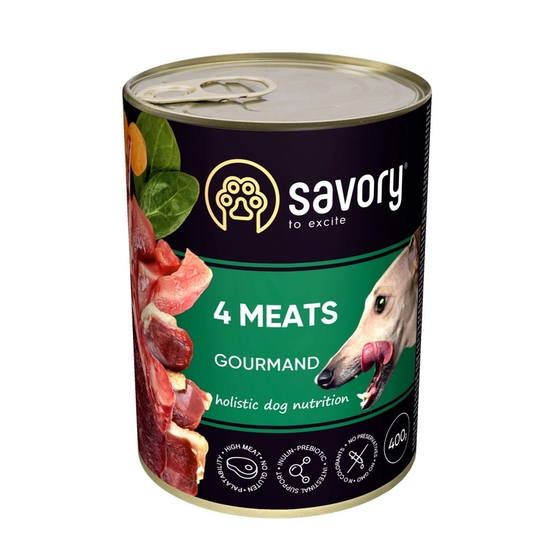 Savory Gourmand Adult 4 Meat вологий корм для собак 400 г - з чотирма видами м’яса (4820232630396) 