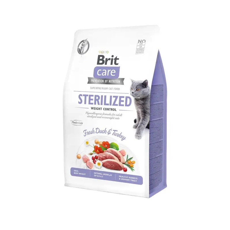 Brit Care GF Sterilized Weight Control сухий корм для стерилізованих котів з надмірною вагою 400 г - з качкою та індичкою (8595602540808) 