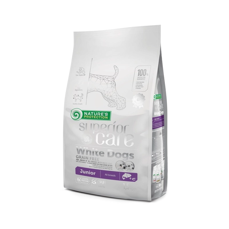 Nature's Protection Superior Care White Dogs Grain Free Junior All Breeds сухой корм для щенков с белым окрасом шерсти 1.5 кг (4771317456717) 