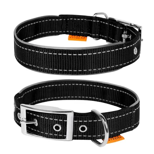Dog Extreme нашийник для собак M - з світловідбиваючою вставкою, нейлоновий, чорний