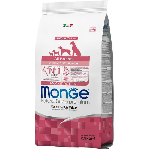 Monge ALL BREED Puppy & JUNIOR MonoProtein Beff and Rice СУХИЙ КОРМ Супер-преміум цуценята (з яловичиною та рисом) 2.5 кг
