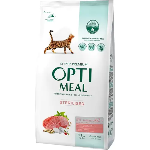 Optimeal сухий корм для котів 1.5 кг - з яловичиною та сорго (4820215364652)