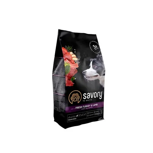 Savory ADULT Medium Breed Fresh Turkey & Lamb сухий корм для собак середніх порід 1 кг - зі свіжим ягням та індичкою(4820232630259)