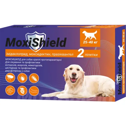 MoxiShield краплі для собак 4.5 мл/1 піпетка - від бліх і кліщів, 25-40 кг (4820150208196)