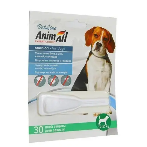AnimAll VetLine Spot-On краплі для собак 4 мл/піпетка - від бліх і кліщів, 10-20 кг (4820150201937)