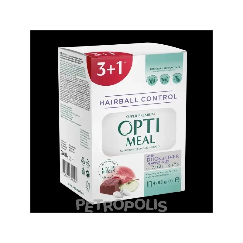 Optimeal 3+1 Adult ВОЛОГИЙ КОРМ Супер-преміум коти (з качкою та печінкою) 340 г 