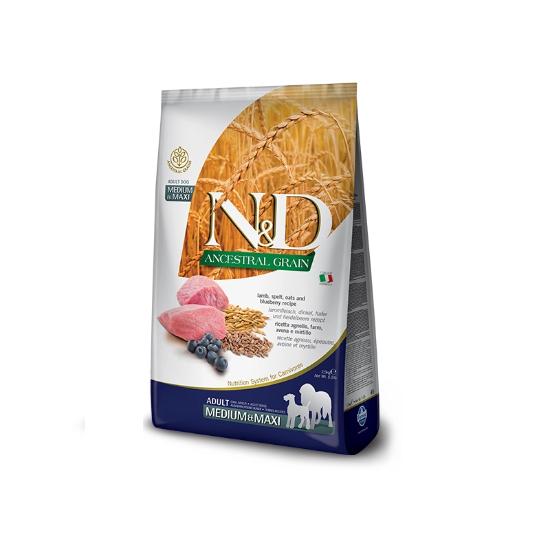 Farmina N&D Low Grain ADULT Medium&Maxi Lamb&Blueberry сухой корм для собак средних и крупных пород 2.5 кг - с ягненком и черникой (8010276362858) 