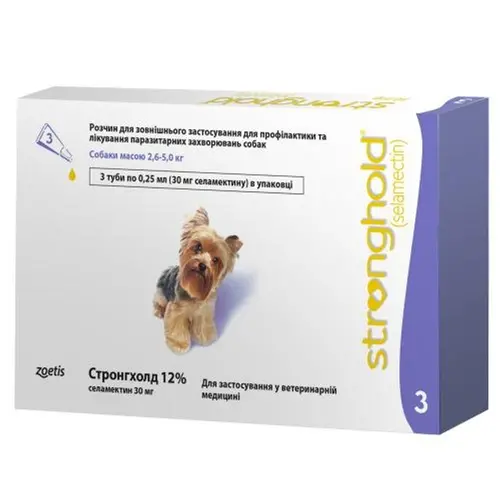 Zoetis Стронгхолд 12% краплі для собак 1 піпетка - від бліх, кліщів та глистів, 2.5-5 кг (2300000013054)