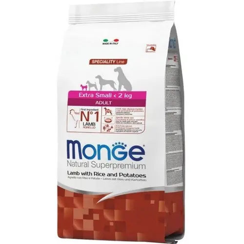 Monge EXTRA SMALL < 2 kg ADULT Lamb With Rice сухий корм для дорослих собак мініатюрних порід 800 г - з ягням, рисом та картоплею(8009470011471)