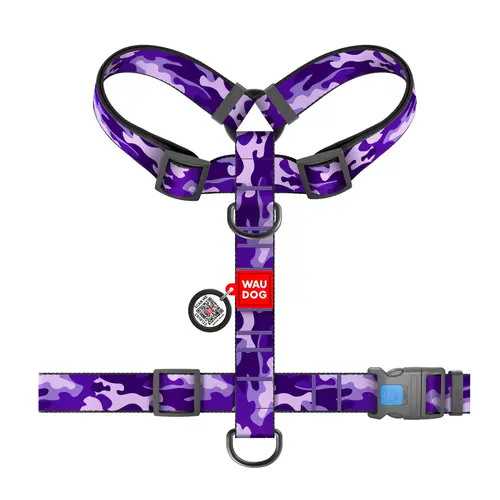 WAUDOG Nylon шлея для собак L - з QR-паспортом, з малюнком Фіолетовий камо, нейлонова (4823089317298)