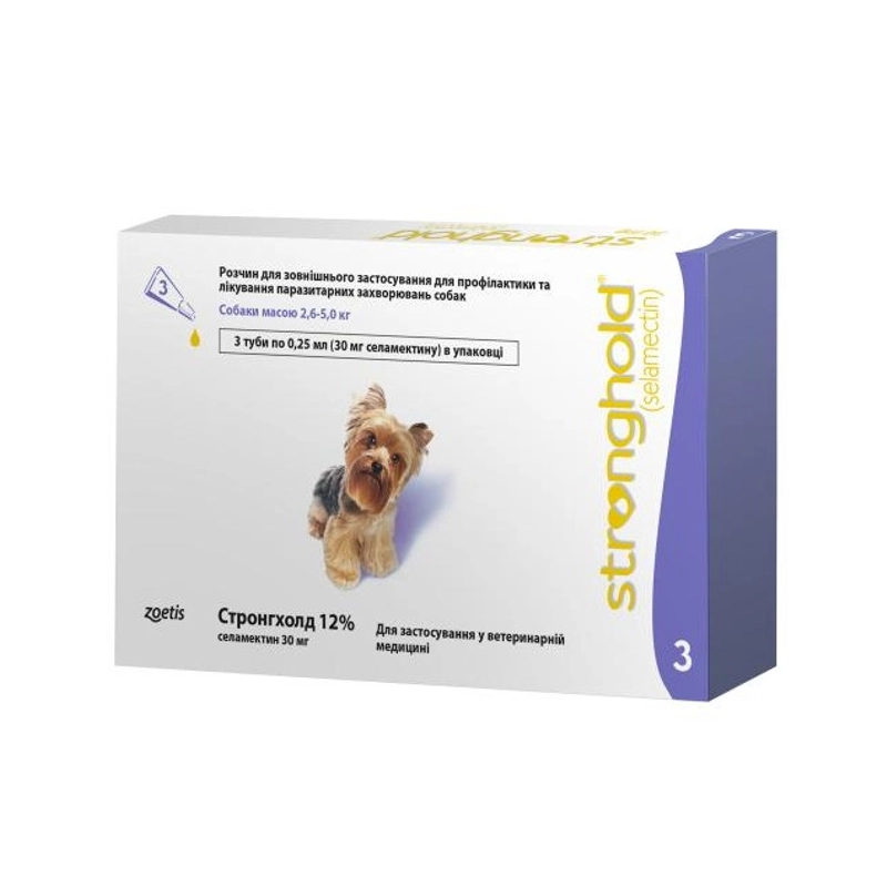 Zoetis Стронгхолд 12% краплі для собак 1 піпетка - від бліх, кліщів та глистів, 2.5-5 кг (2300000013054) 