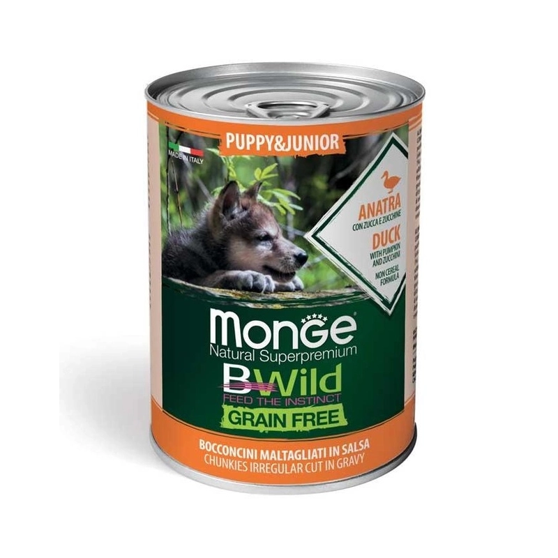 Monge Dog Wet Bwild Grain Free Puppy & Junior Duck ВОЛОГИЙ КОРМ Супер-преміум цуценята (з качкою, гарбузом та цукіні) 400 г 