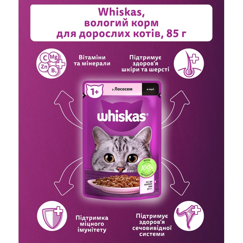 Whiskas ВОЛОГИЙ КОРМ Економ коти (з лососем) 85 г  - фото 2
