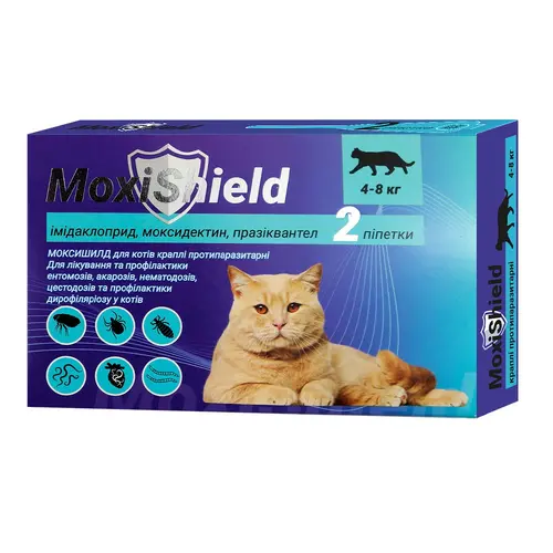 MoxiShield краплі для котів 0.8 мл/1 піпетка - від бліх і кліщів, 4-8 кг (4820150208165)